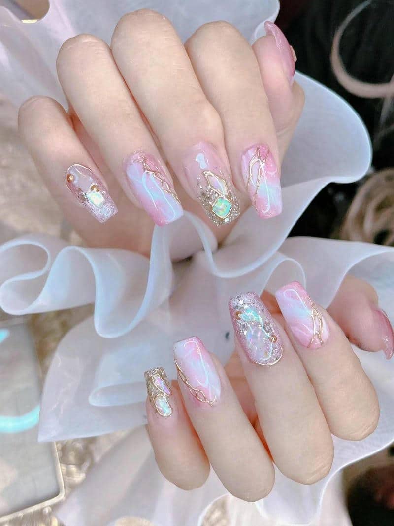 ลายเล็บเจลน่ารักๆสีชมพู