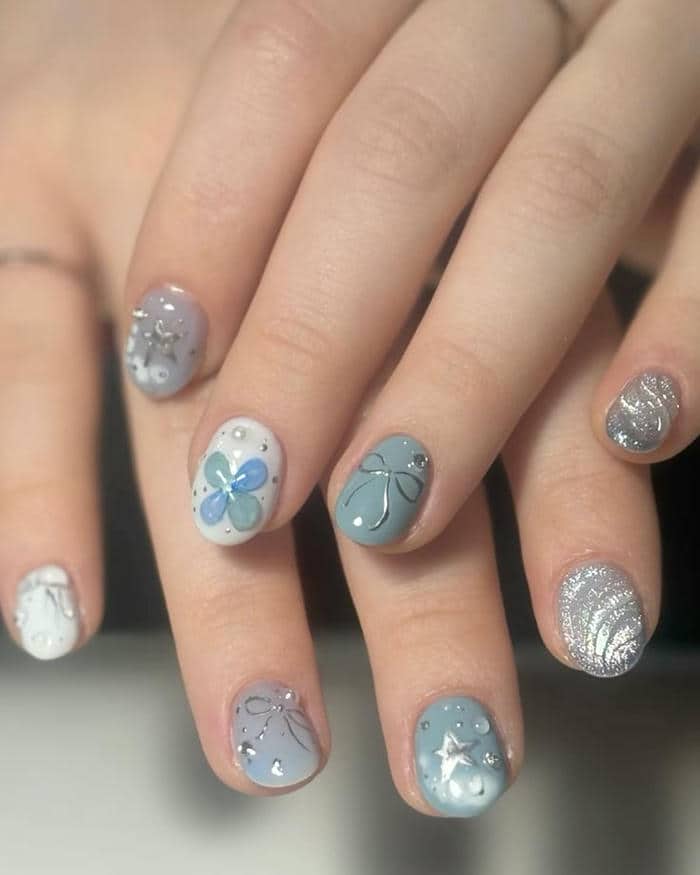 เล็บเจล สีน้ำเงิน กากเพชร